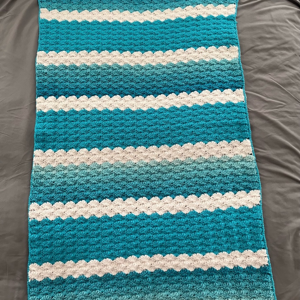 Cozy Striped Teal and White Throw Blanket